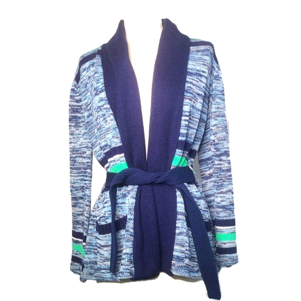1970s Open Front Wrap Cardigan Space Dye Vintage Sweater